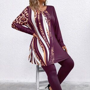 3X 4X 5X Plus Size High Waisted Tummy Control Legging & Peplum leopard top CUTE!